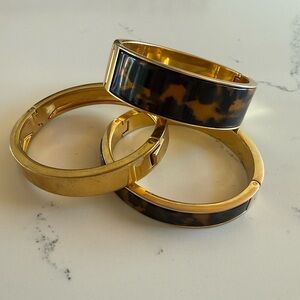 J CREW Gold Tone Bold Tortoise Clamp Bracelets (3)